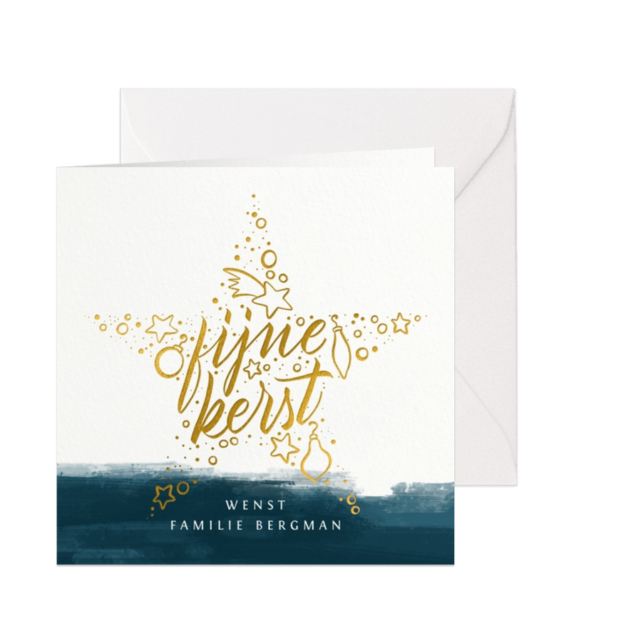 Kerstkaart Fijne Kerst goudlook & handlettering - Kaartimpressie