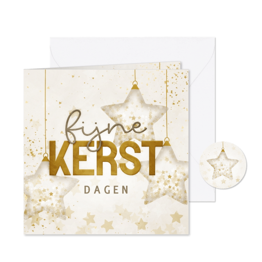 Kerstkaart Fijne Kerstdagen met sterren kerstballen - Kaartimpressie