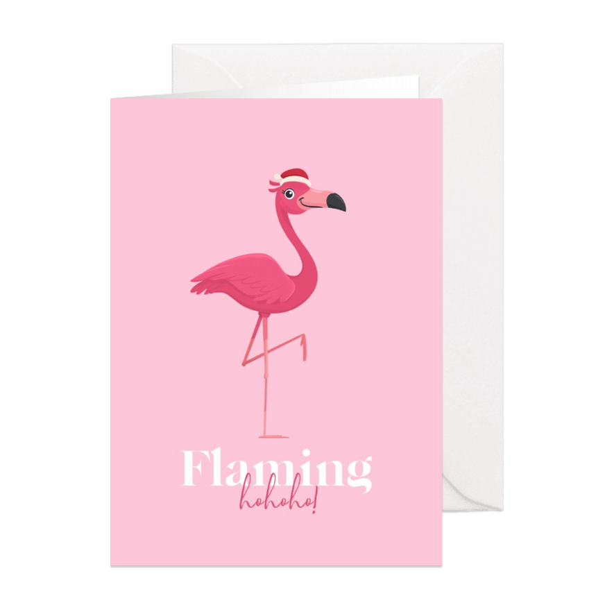 Kerstkaart flamingo tropisch kerstmuts humor - Kaartimpressie