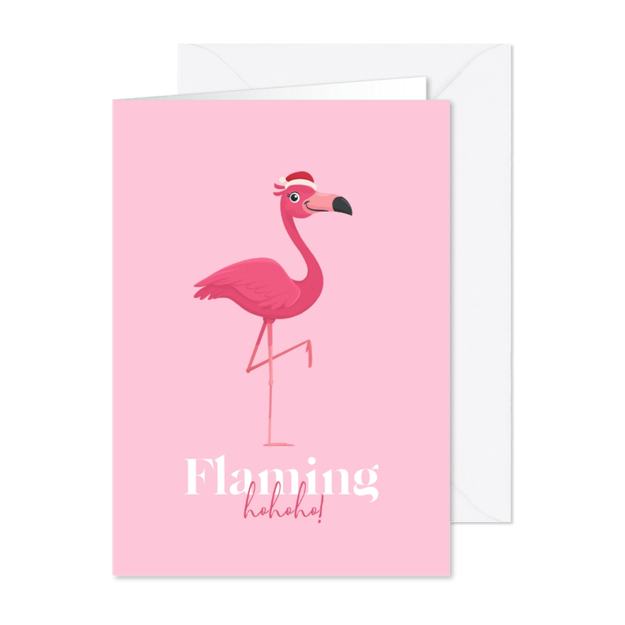 Kerstkaart flamingo tropisch kerstmuts humor - Kaartimpressie