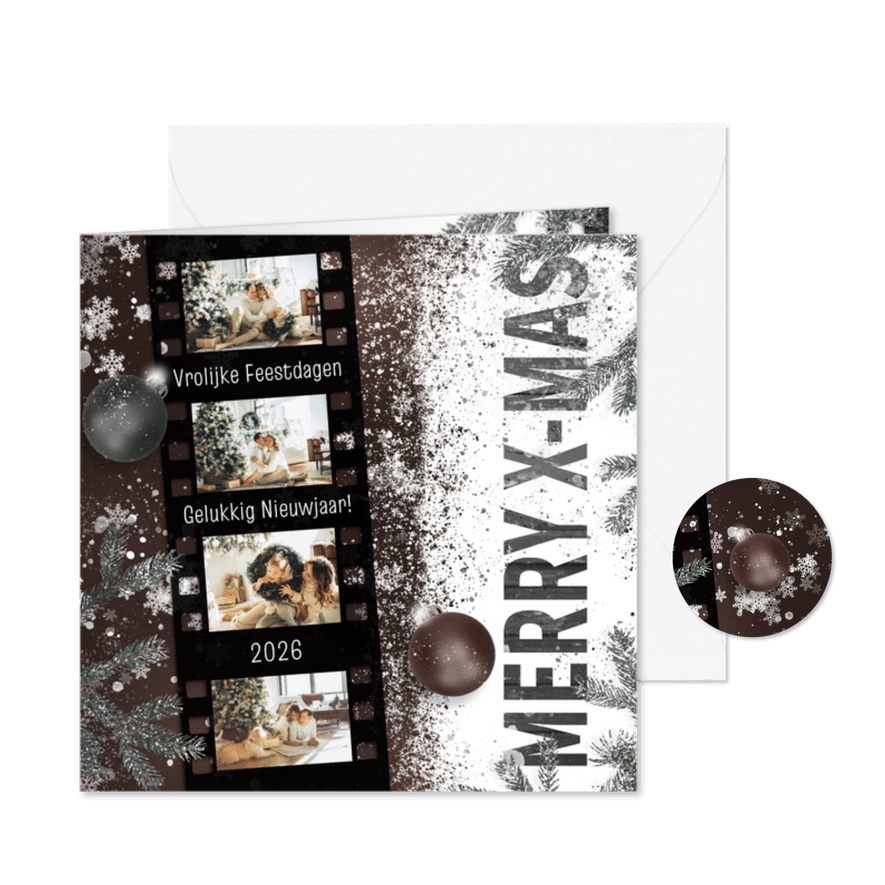 Kerstkaart foto 35mm hout en sneeuw - Kaartimpressie