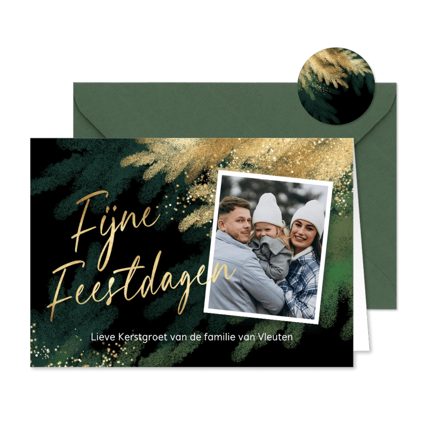 Kerstkaart foto Fijne Feestdagen kerstboom takken - Kaartimpressie