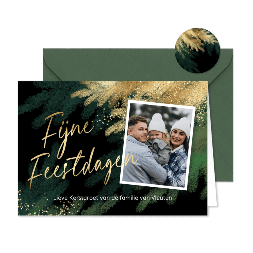 Kerstkaart foto Fijne Feestdagen kerstboom takken - Kaartimpressie