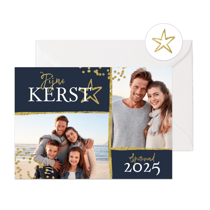 Kerstkaart foto goud klassiek stijlvol confetti - Kaartimpressie