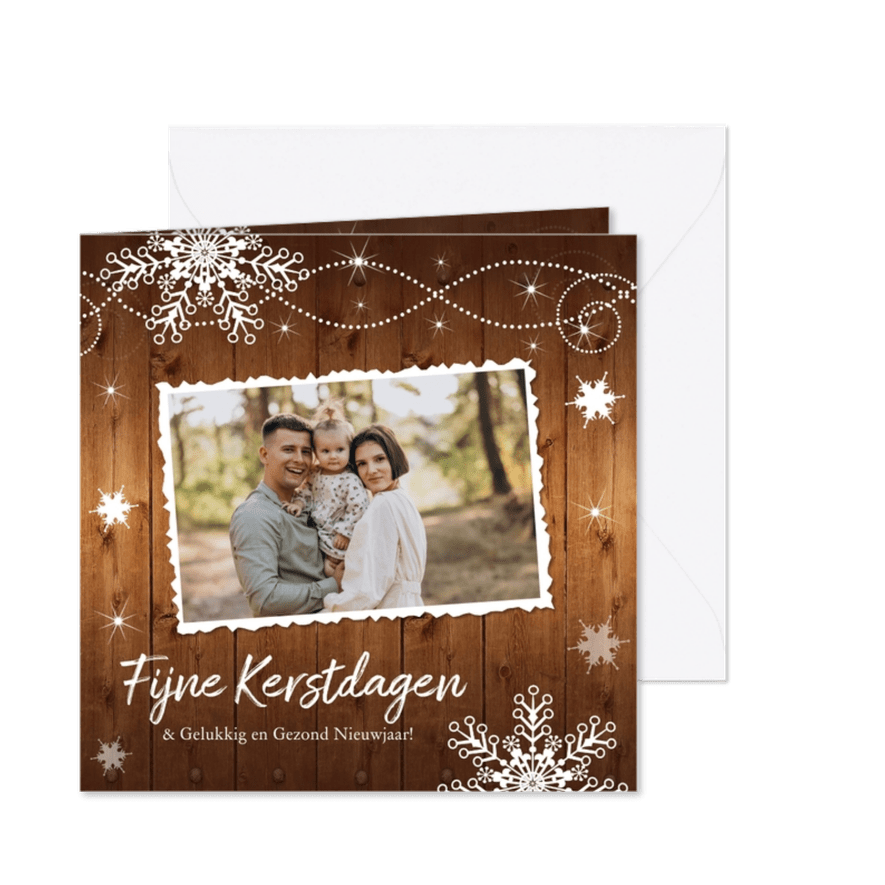 Kerstkaart foto houtprint donker - Kaartimpressie