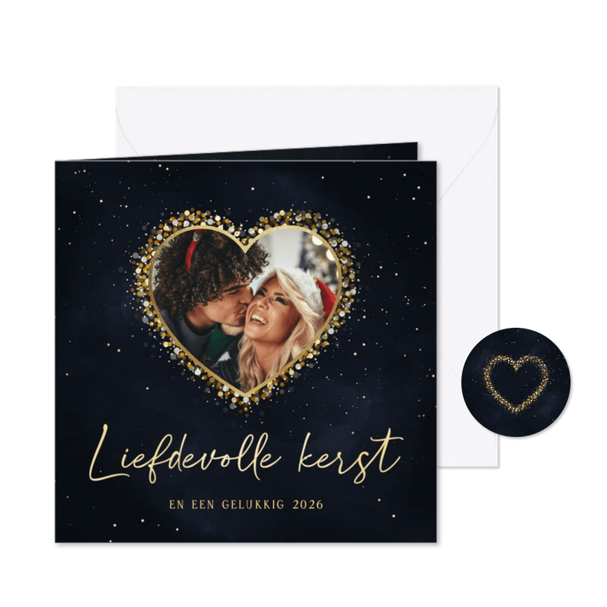 Kerstkaart foto in hart van sparkles liefdevolle kerst - Kaartimpressie