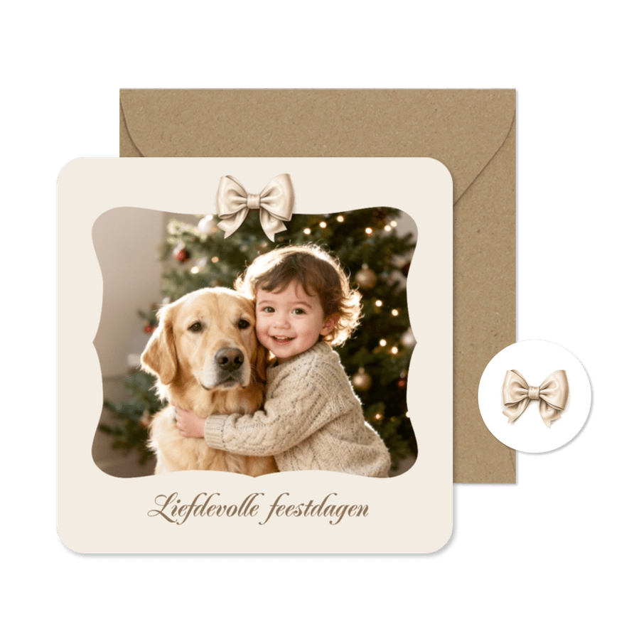Kerstkaart foto liefdevolle feestdagen strikje schattig - Kaartimpressie