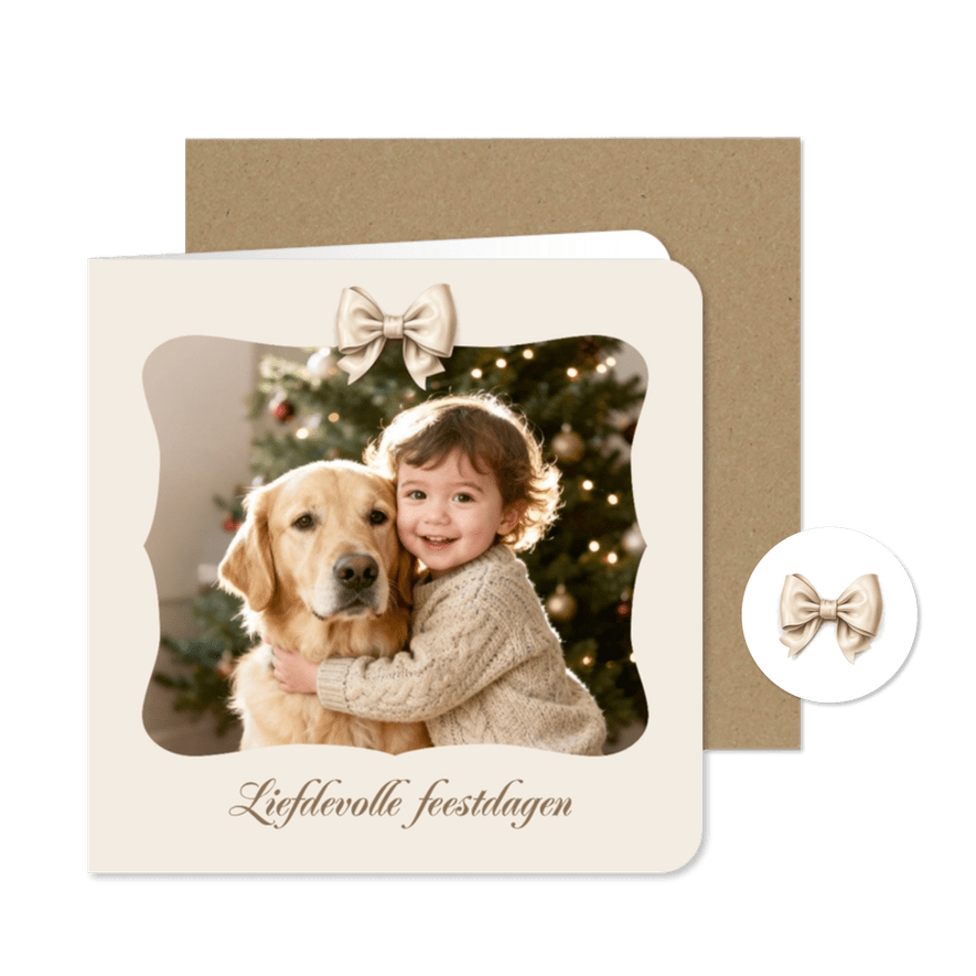 Kerstkaart foto liefdevolle feestdagen strikje schattig - Kaartimpressie
