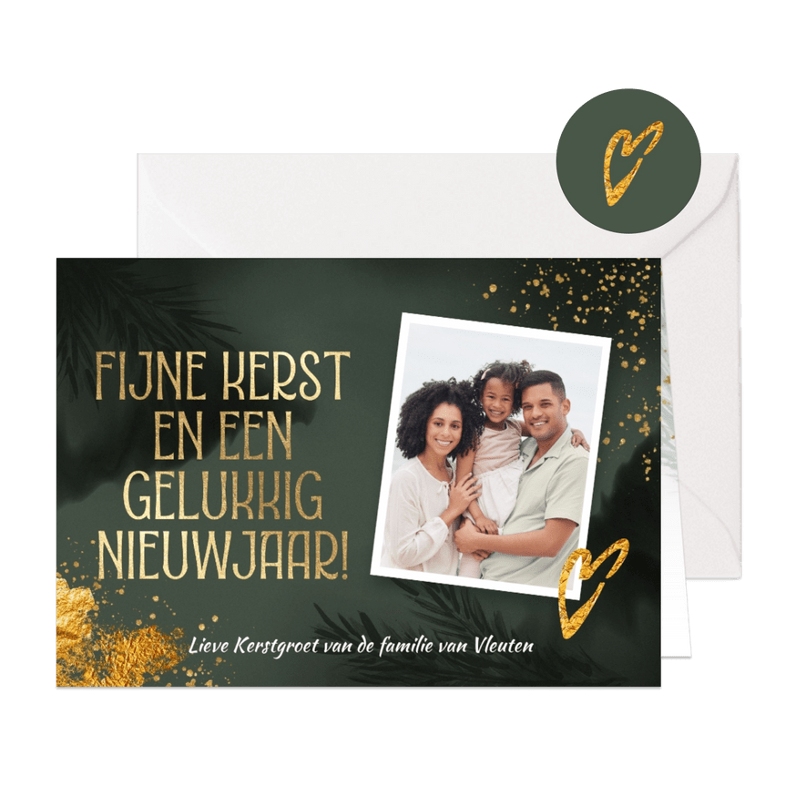 Kerstkaart foto met goud hartje - Kaartimpressie