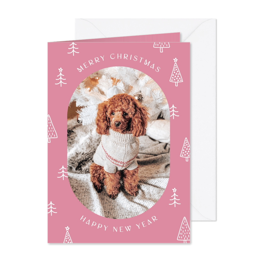 Kerstkaart foto ovaal met kerstbomenpatroon - Kaartimpressie