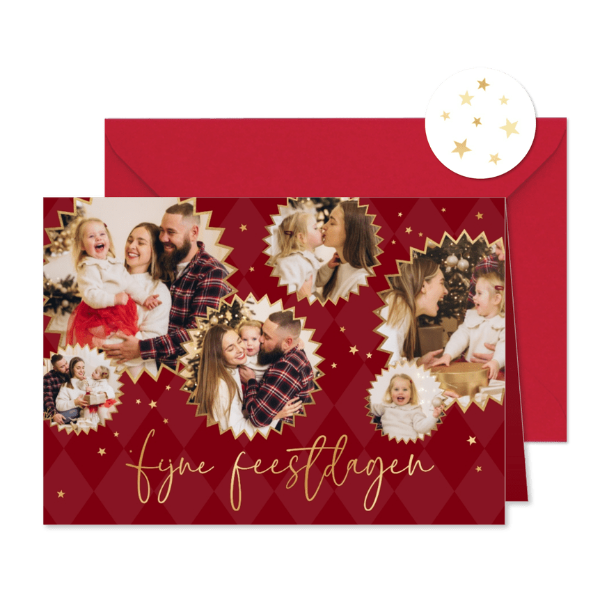 Kerstkaart foto's sterren goud fijne feestdagen fotocollage - Kaartimpressie