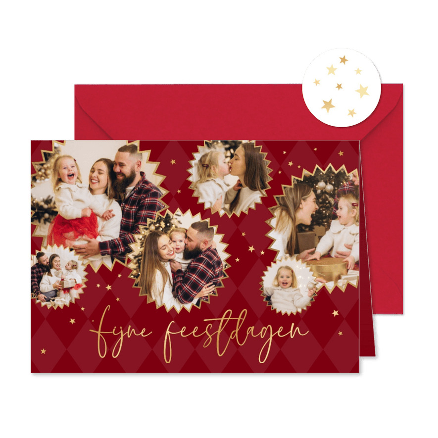 Kerstkaart foto's sterren goud fijne feestdagen fotocollage - Kaartimpressie