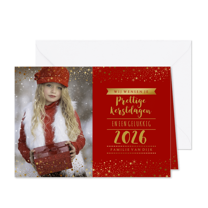 Kerstkaart foto sterren goudlook - Kaartimpressie