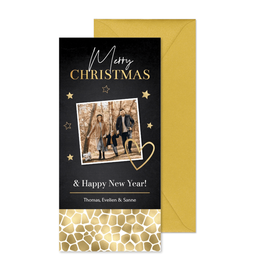 Kerstkaart foto sterren panterprint goudlook - Kaartimpressie