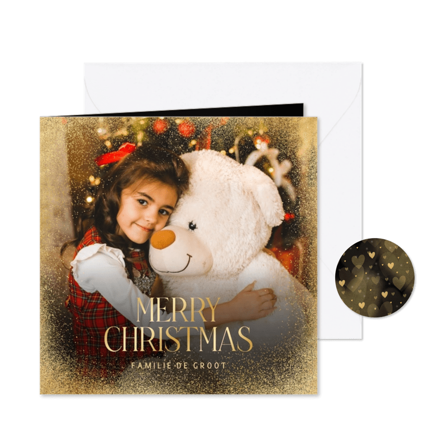 Kerstkaart foto stijlvol Merry Christmas goudlook - Kaartimpressie