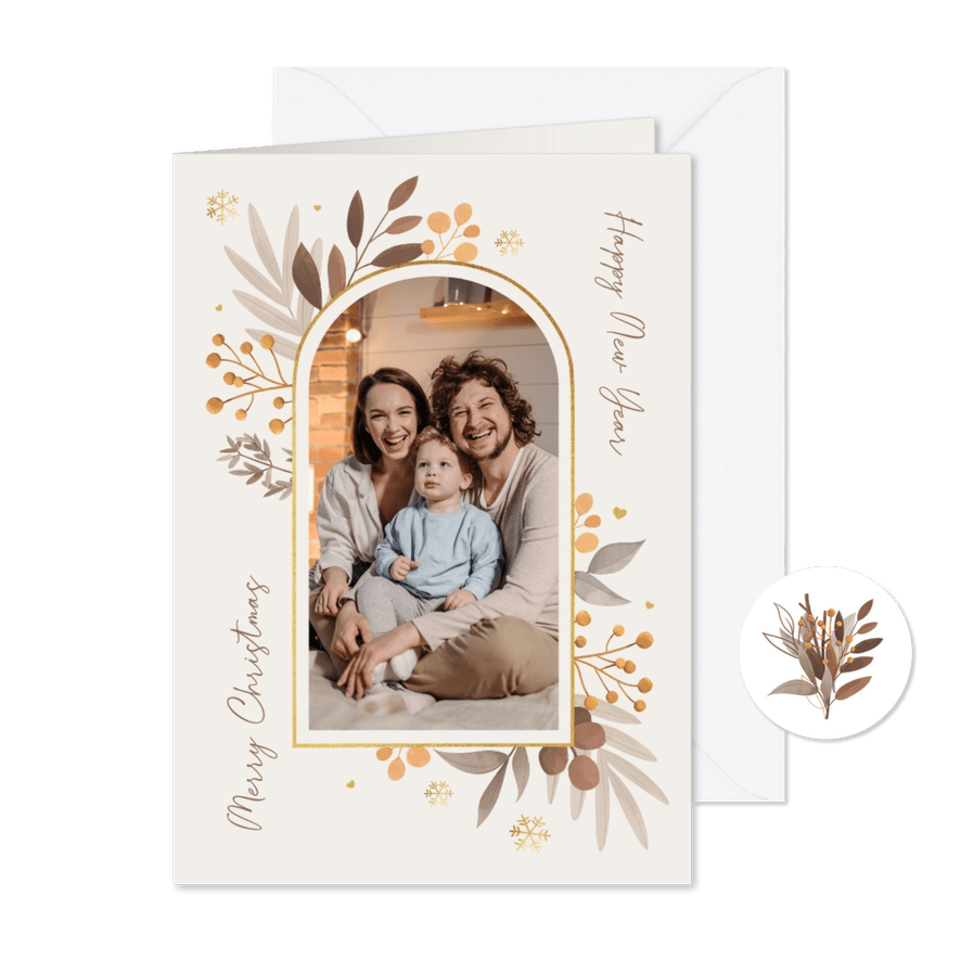 Kerstkaart foto winter botanisch natuurlijk goud sneeuw - Kaartimpressie