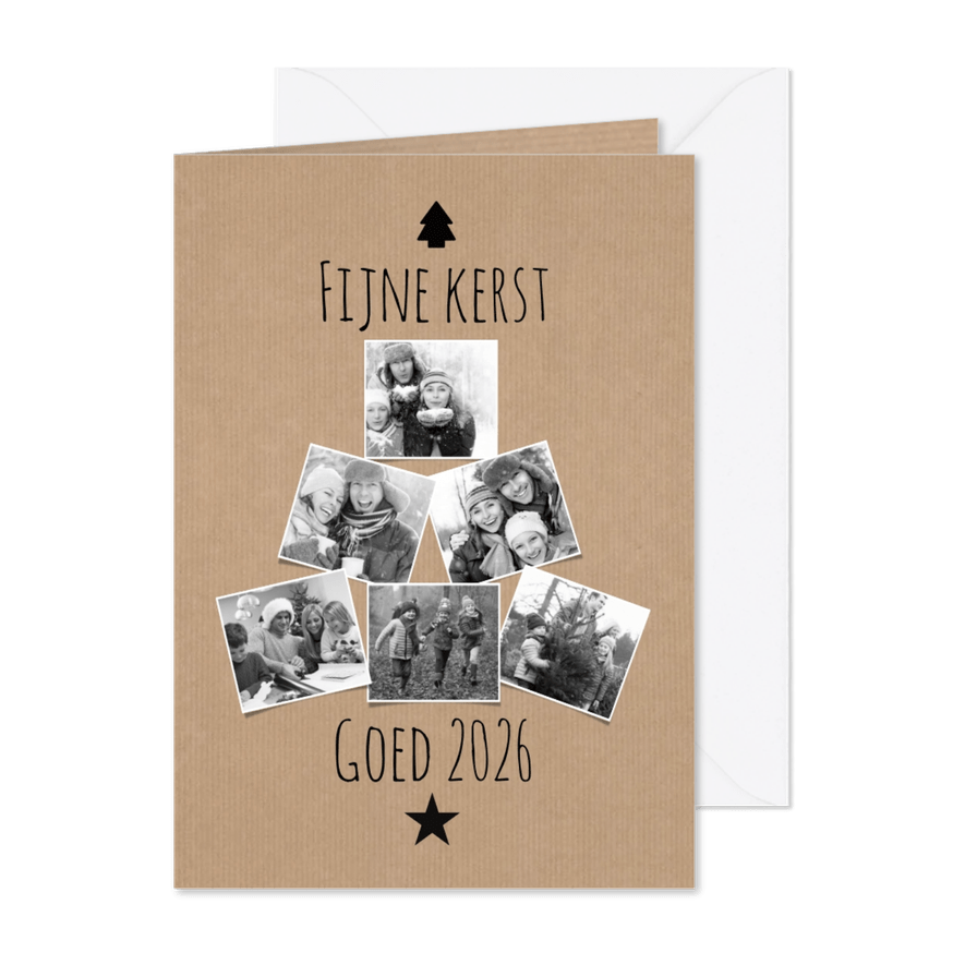 Kerstkaart fotoboom op kraft - Kaartimpressie