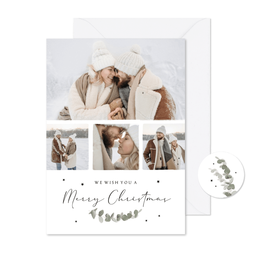 Kerstkaart fotocollage eucalyptus sterren stijlvol engels - Kaartimpressie