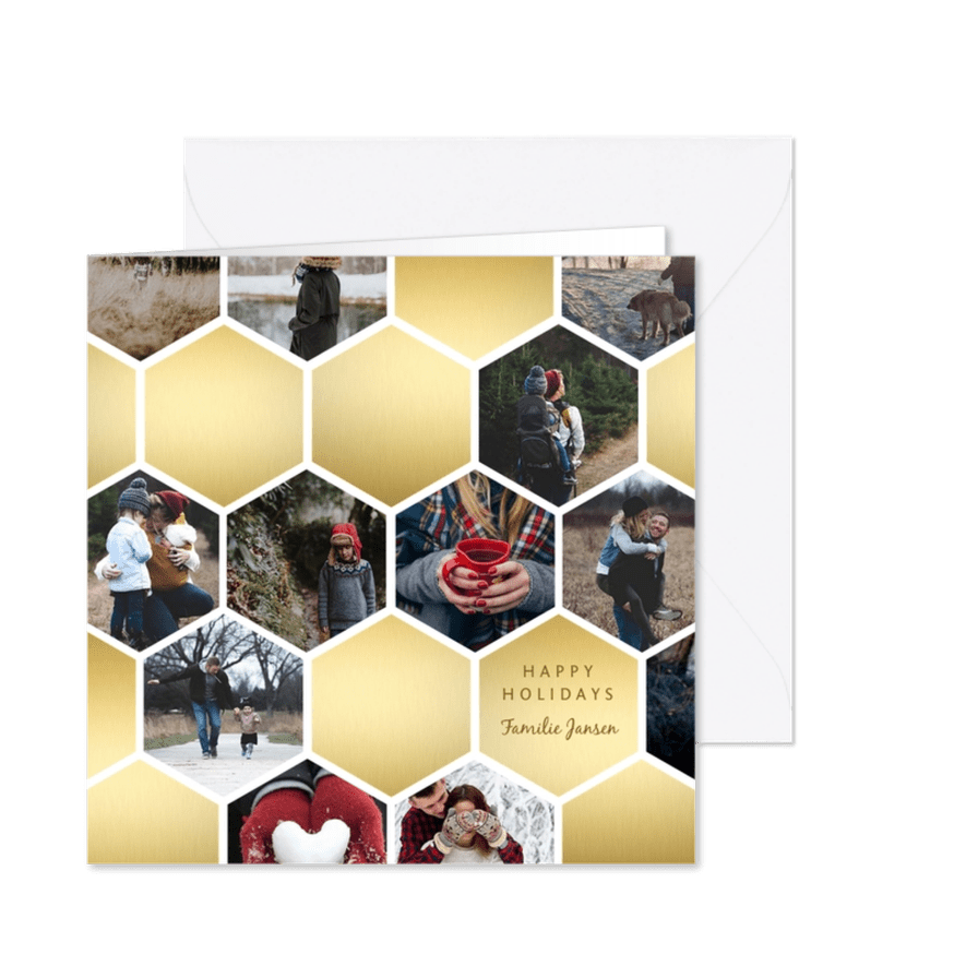 Kerstkaart fotocollage geometrische vlakken - Kaartimpressie