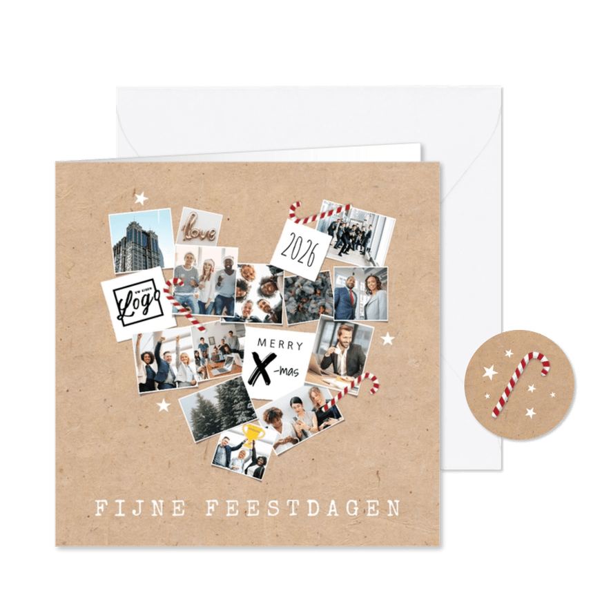 Kerstkaart fotocollage hart kraft sterren zuurstokjes - Kaartimpressie