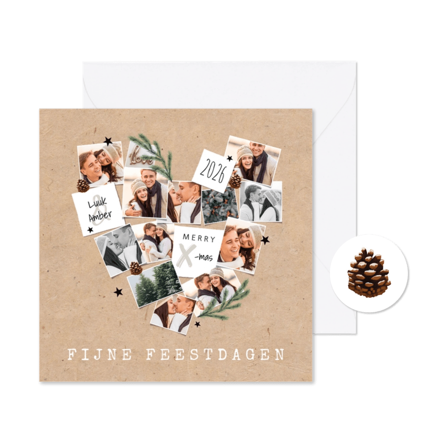 Kerstkaart fotocollage hartje kraft liefde sterren - Kaartimpressie