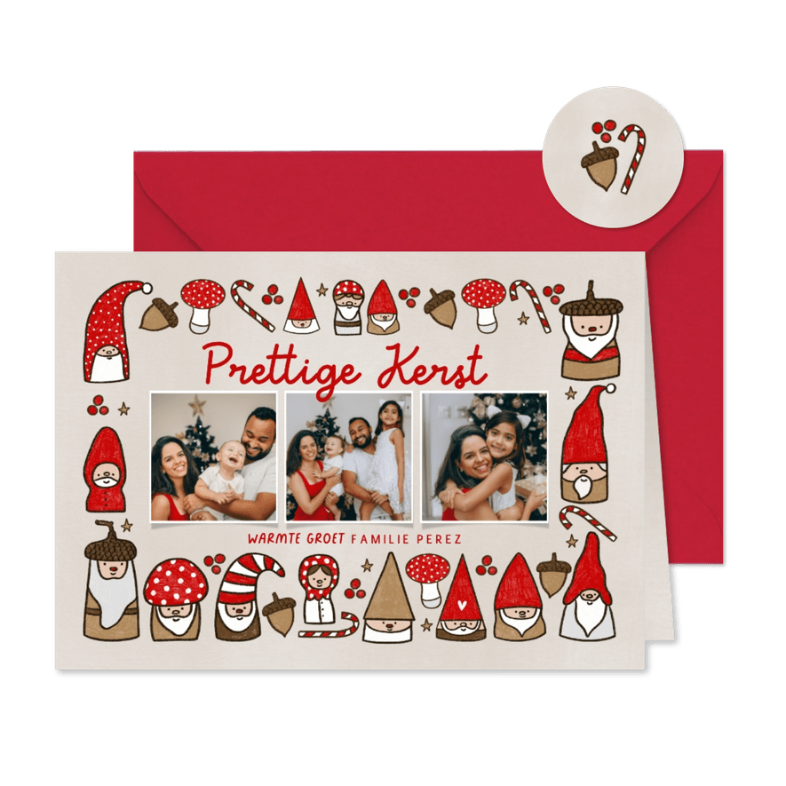 Kerstkaart fotocollage kabouters paddestoelen - Kaartimpressie