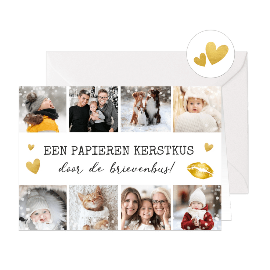 Kerstkaart fotocollage kerstkus met 8 eigen foto's - Kaartimpressie