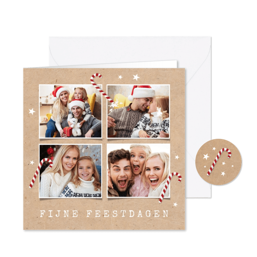 Kerstkaart fotocollage kraft fijne feestdagen zuurstokjes - Kaartimpressie