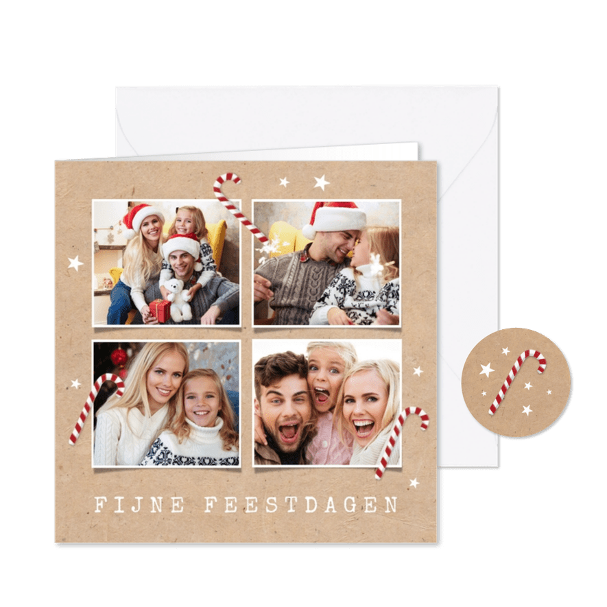 Kerstkaart fotocollage kraft fijne feestdagen zuurstokjes - Kaartimpressie