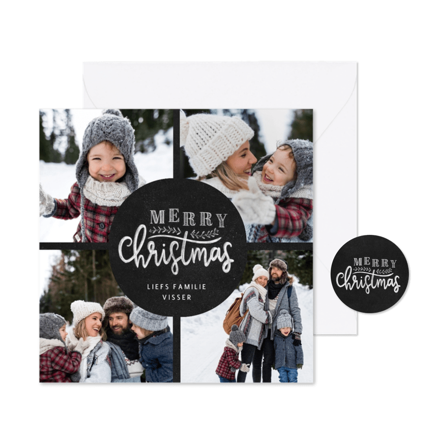 Kerstkaart fotocollage krijtbord typografie - Kaartimpressie