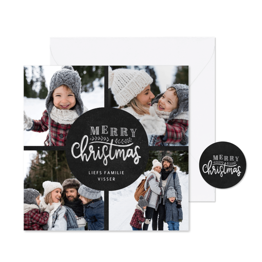 Kerstkaart fotocollage krijtbord typografie - Kaartimpressie
