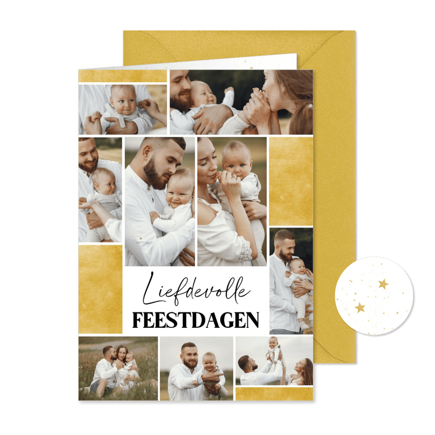 Kerstkaart fotocollage met gouden vlakken liefdevolle dagen - Kaartimpressie