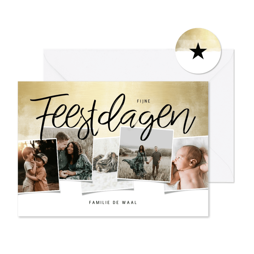 Kerstkaart fotocollage met gouden waterverf - Kaartimpressie