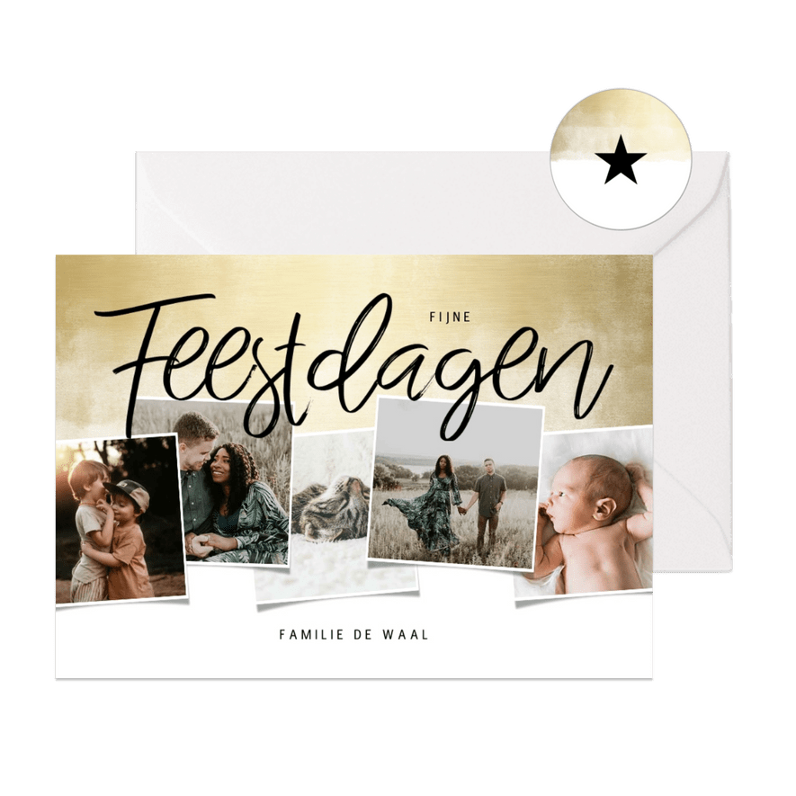 Kerstkaart fotocollage met gouden waterverf - Kaartimpressie