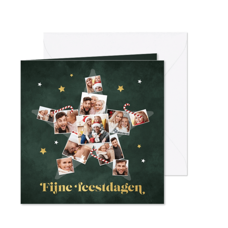 Kerstkaart fotocollage ster zuurstok fijne feestdagen - Kaartimpressie