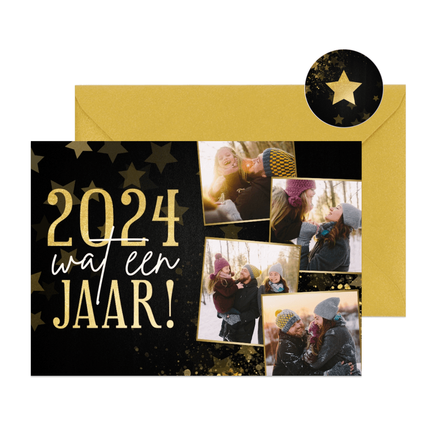 Kerstkaart fotocollage terugblik 2024 wat een jaar - Kaartimpressie