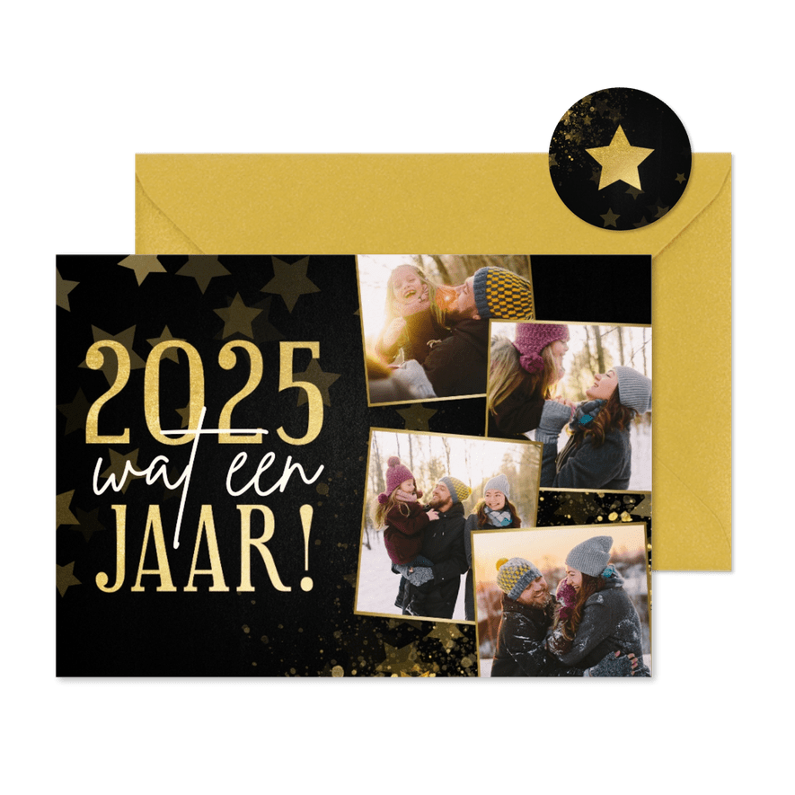 Kerstkaart fotocollage terugblik 2025 wat een jaar - Kaartimpressie
