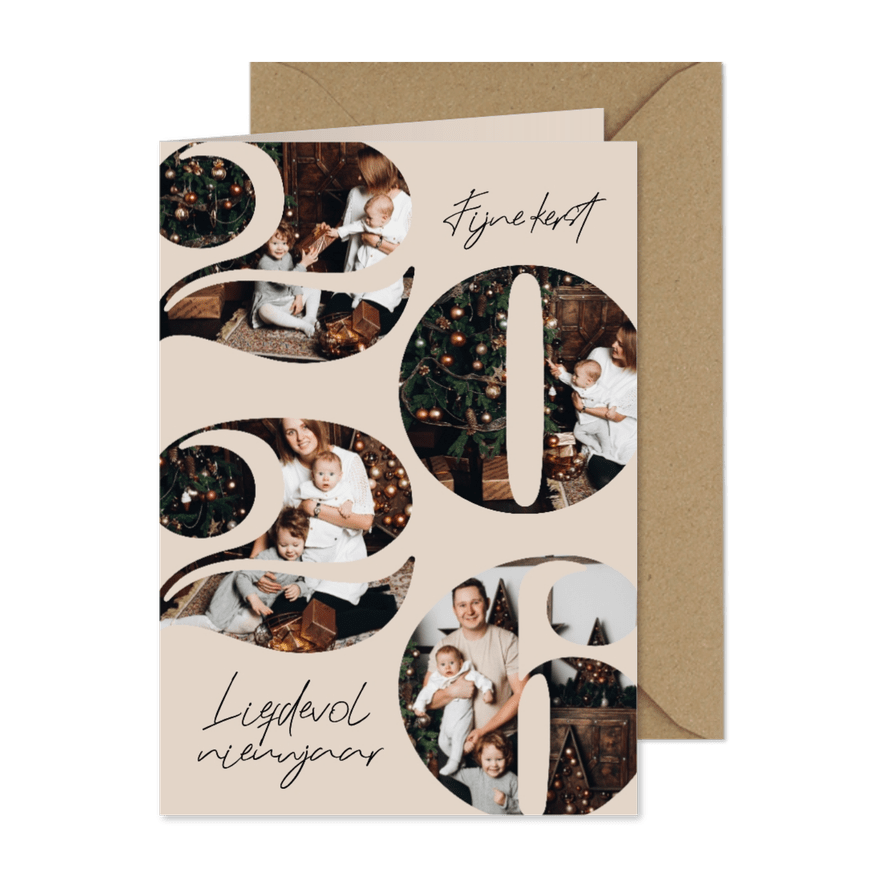 Kerstkaart fotokaart 2026 jaartal fotocollage stijlvol - Kaartimpressie