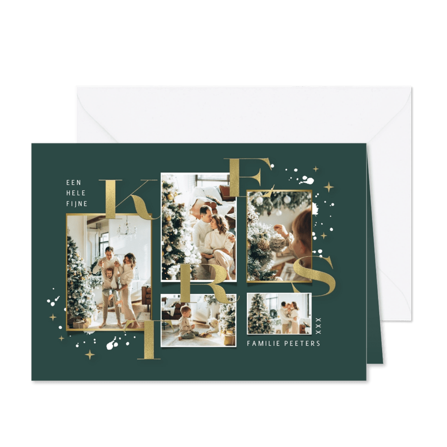 Kerstkaart fotokaart goud typografie kerst sterren - Kaartimpressie