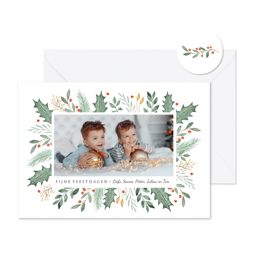 Kerstkaart fotokaart illustratie waterverf winter takjes - Kaartimpressie