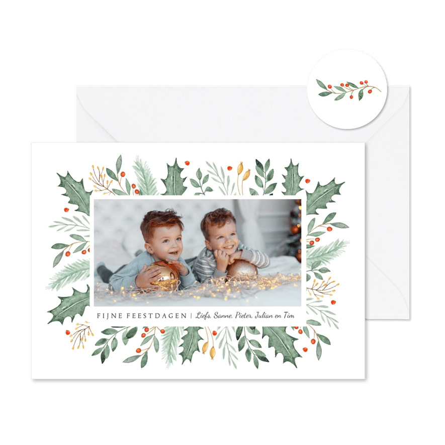 Kerstkaart fotokaart illustratie waterverf winter takjes - Kaartimpressie