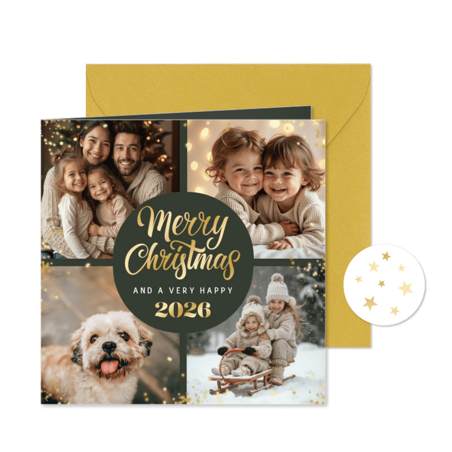 Kerstkaart fotokaart merry christmas sprankelend 2026 - Kaartimpressie