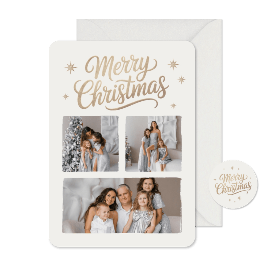 Kerstkaart fotokaart sterren merry christmas champagne - Kaartimpressie