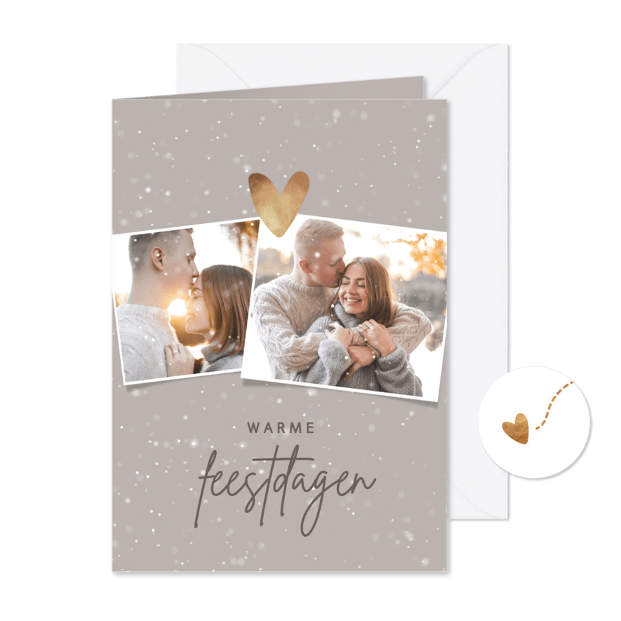 Kerstkaart foto's, sneeuw en hartje van goud - Kaartimpressie