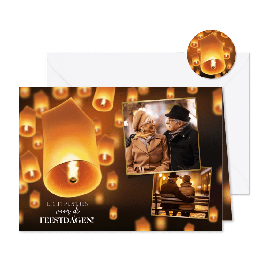 Kerstkaart foto's wensballon lichtpuntjes voor de feestdagen - Kaartimpressie