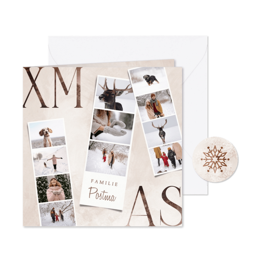 Kerstkaart fotostrip collage met 11 foto's - Kaartimpressie