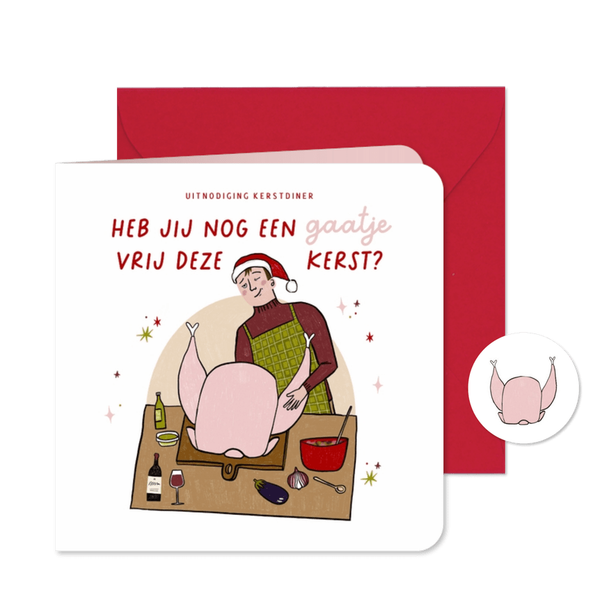 Kerstkaart foute grappige uitnodiging kerstdiner illustratie - Kaartimpressie
