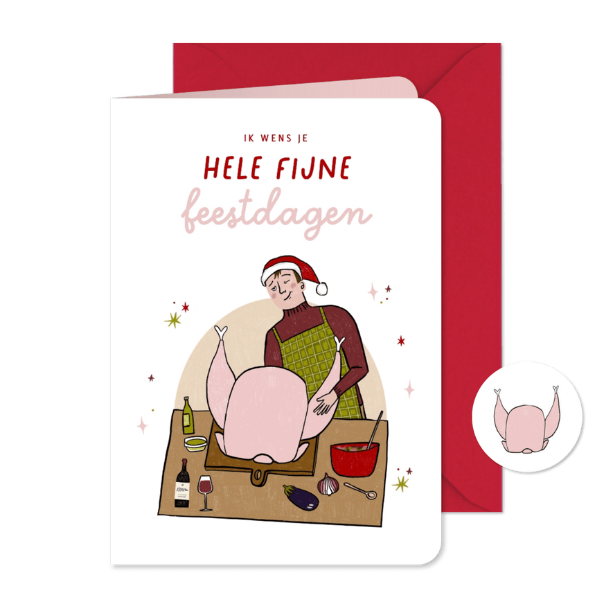 Kerstkaart foute kalkoen illustratie hele fijne feestdagen - Kaartimpressie