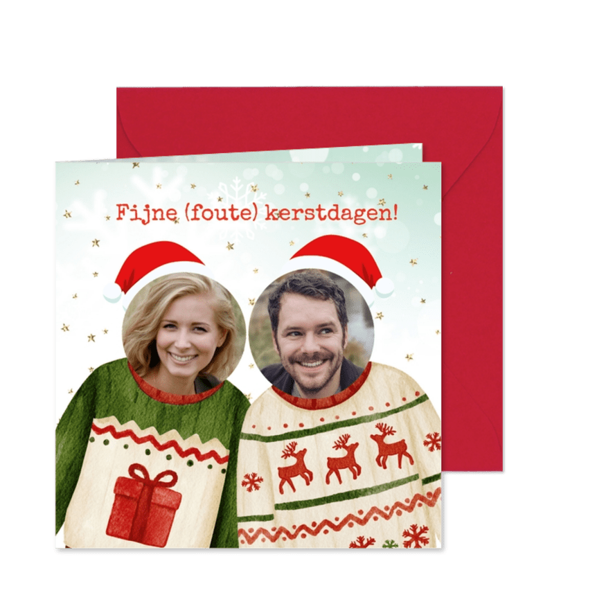 Kerstkaart foute kersttrui en foto's Vrienden GHZ - Kaartimpressie