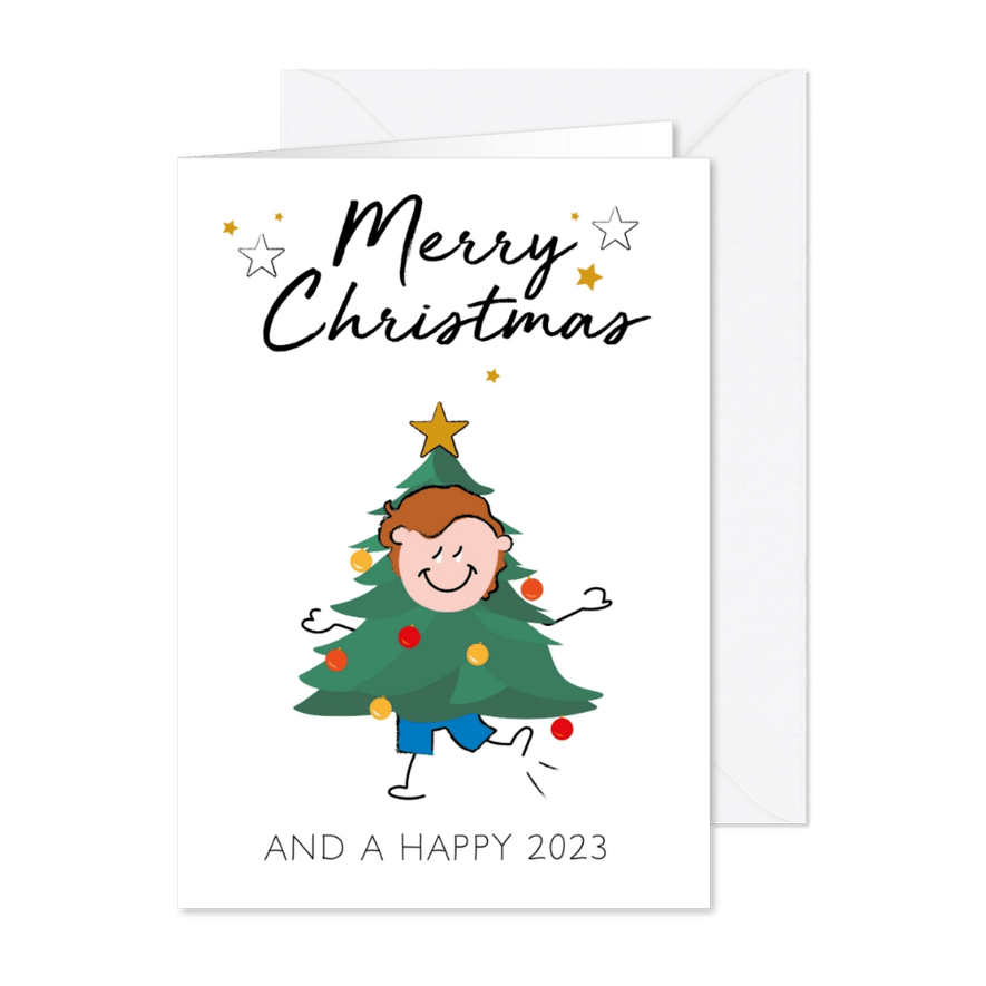 Kerstkaart gezellig Jippie kerstboom - Kaartimpressie